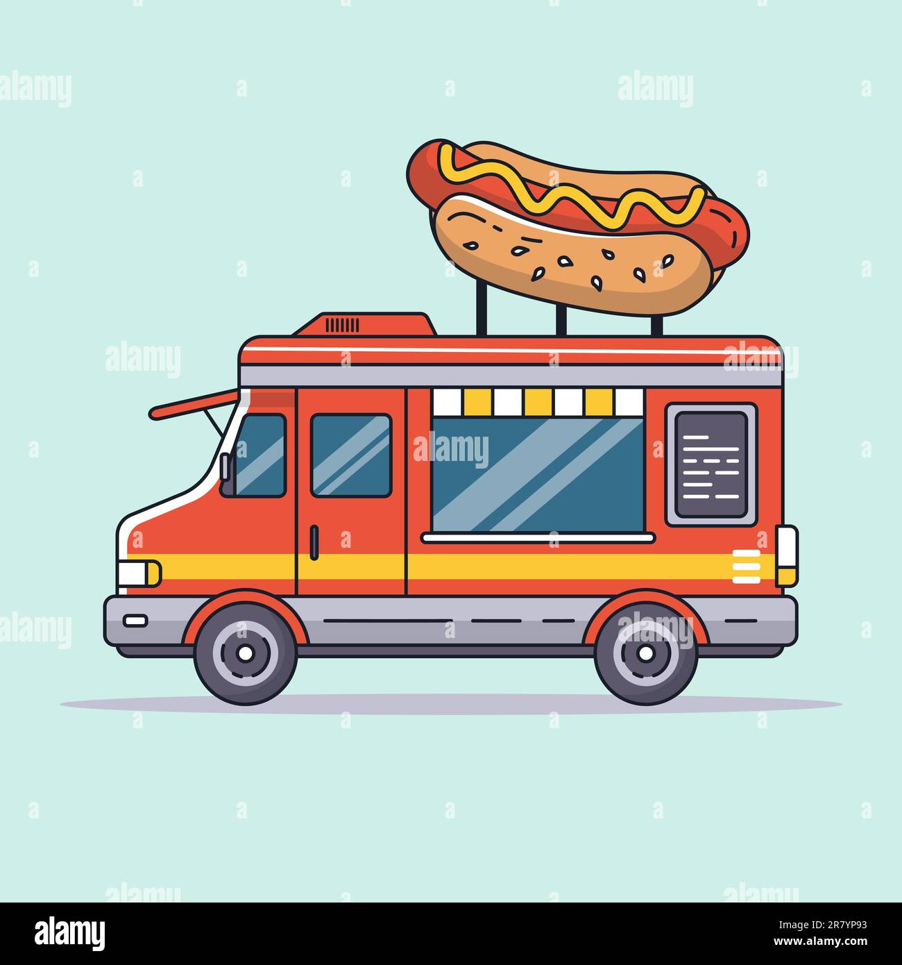 food truck red van sells hot dogs vector illustration Stock Vector