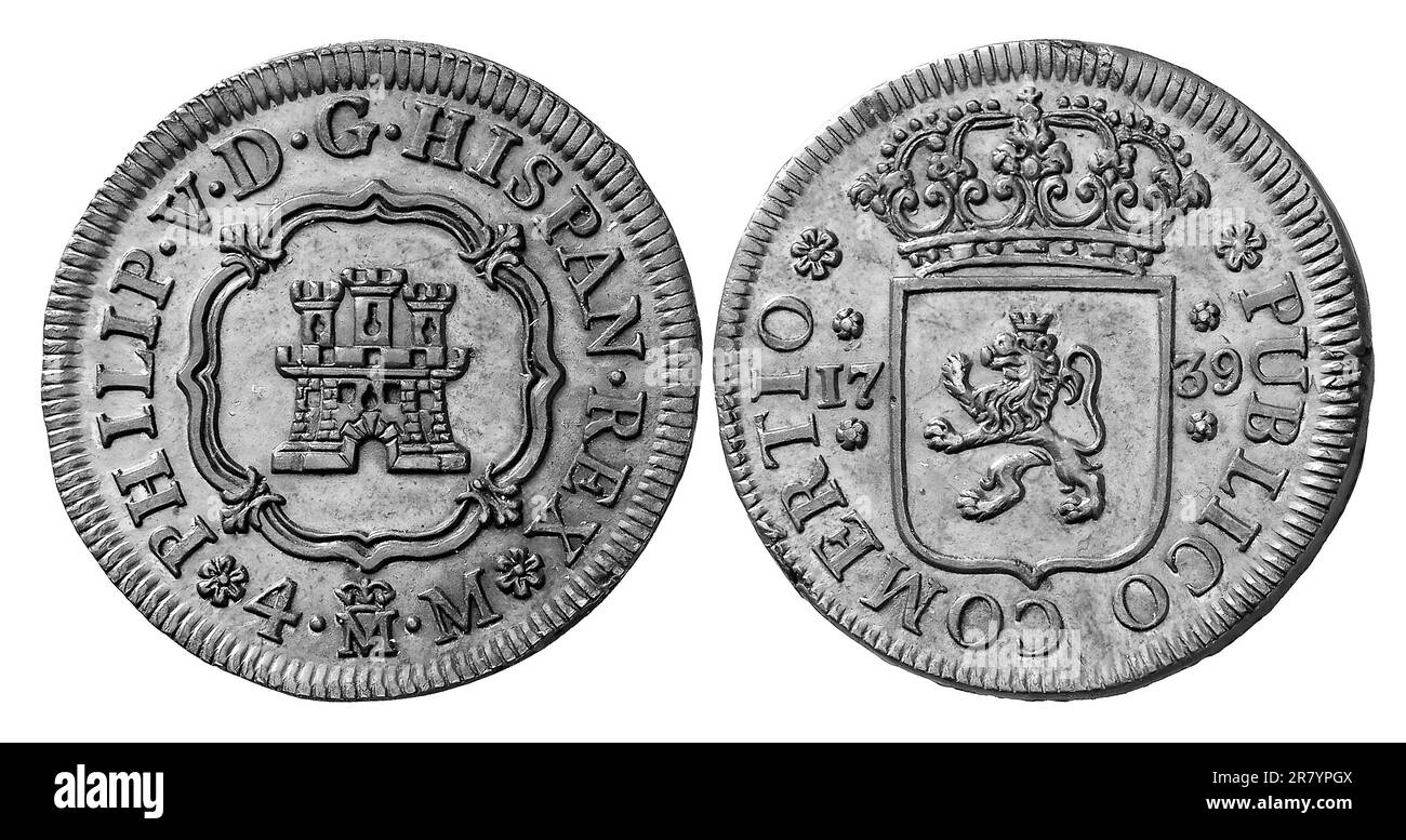 Photo coins Spain, 1739, Felipe V, Madrid, 4 maravedis Stock Photo