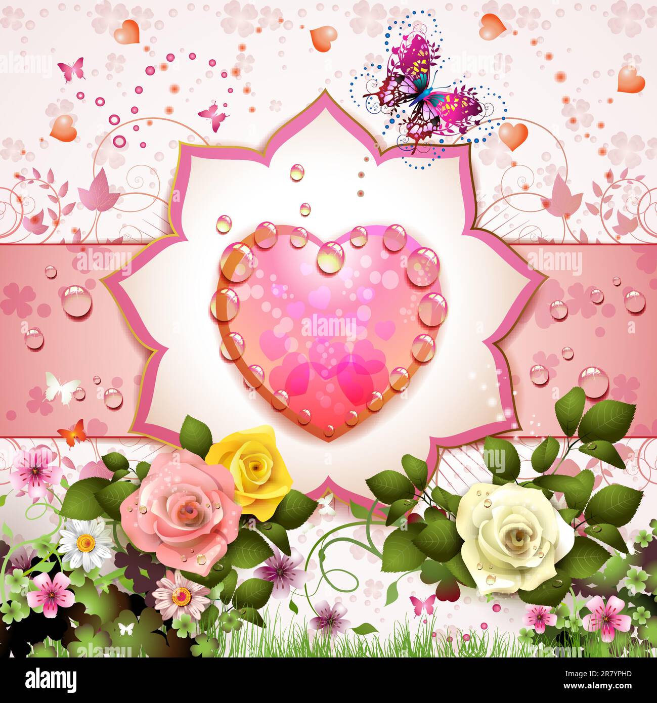 Valentine's day card with roses and butterflies Stock Vector Image ...