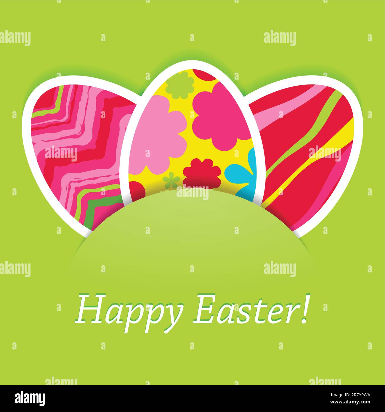 Vector happy easter green card with eggs. Stock Vector