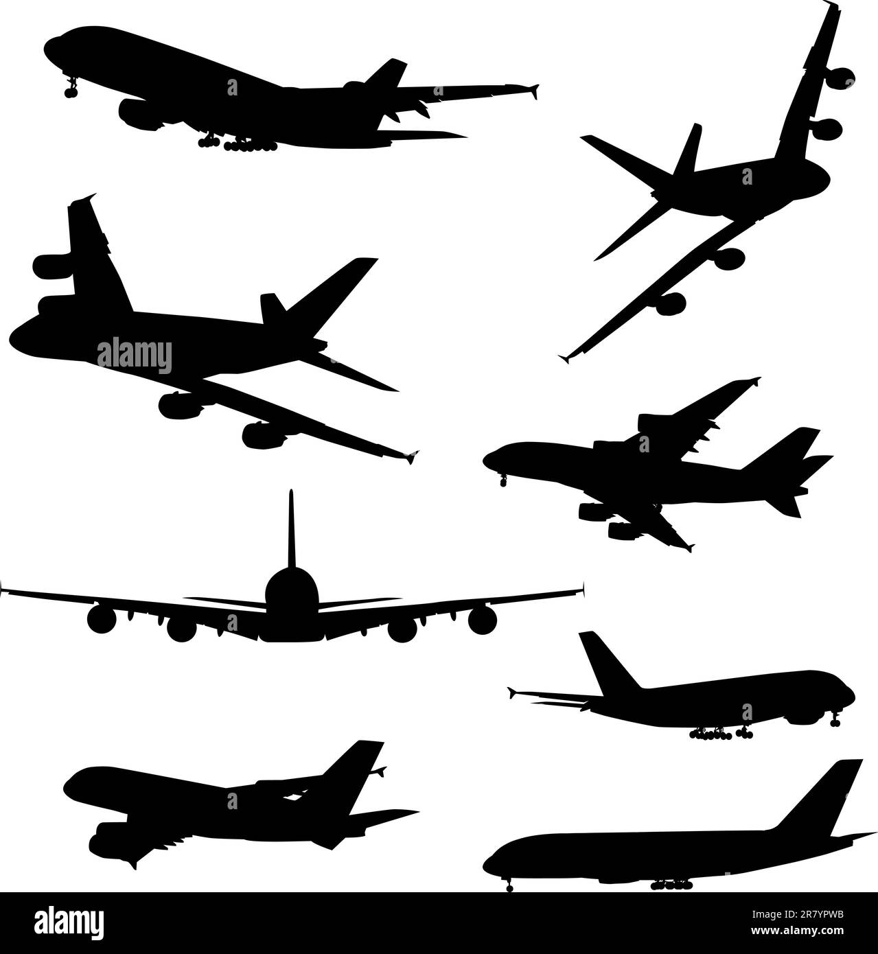 Airplane silhouettes, black isolated on white background Stock Vector ...