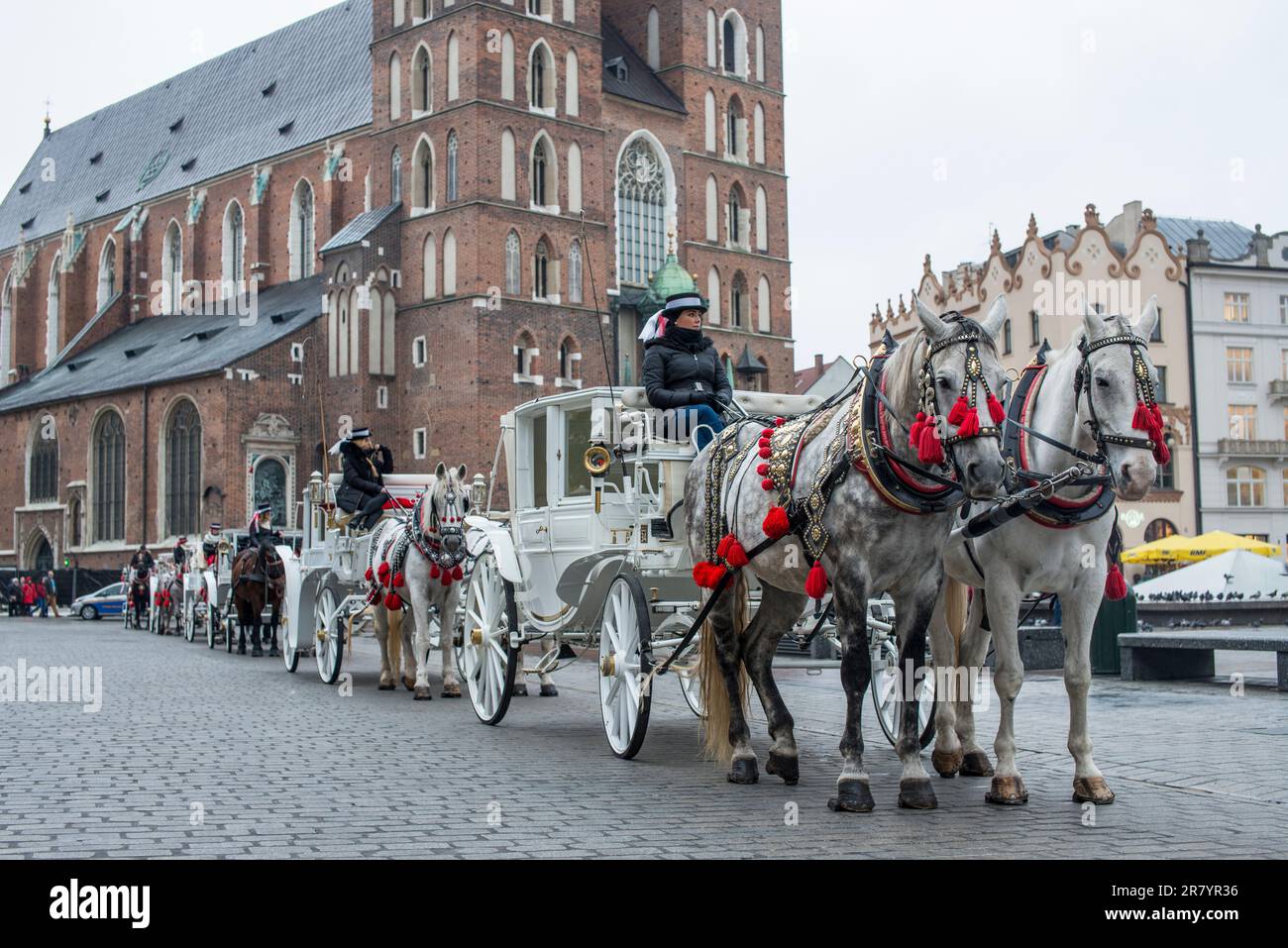 Horse-drawn carriages, Krakow, Poland Stock Photo