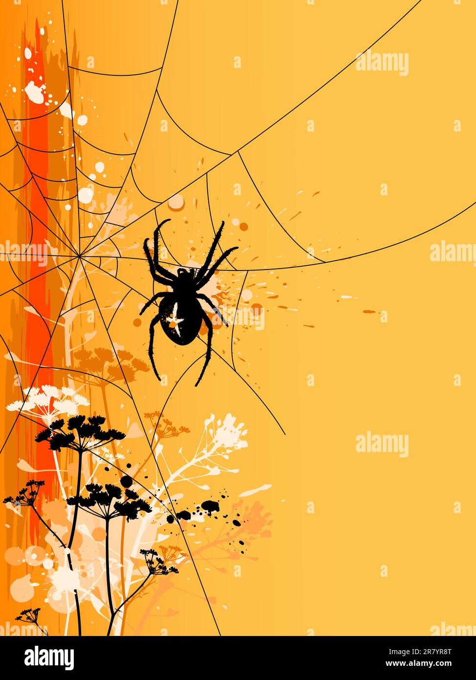 vector orange Halloween background with spider in web Stock Vector ...