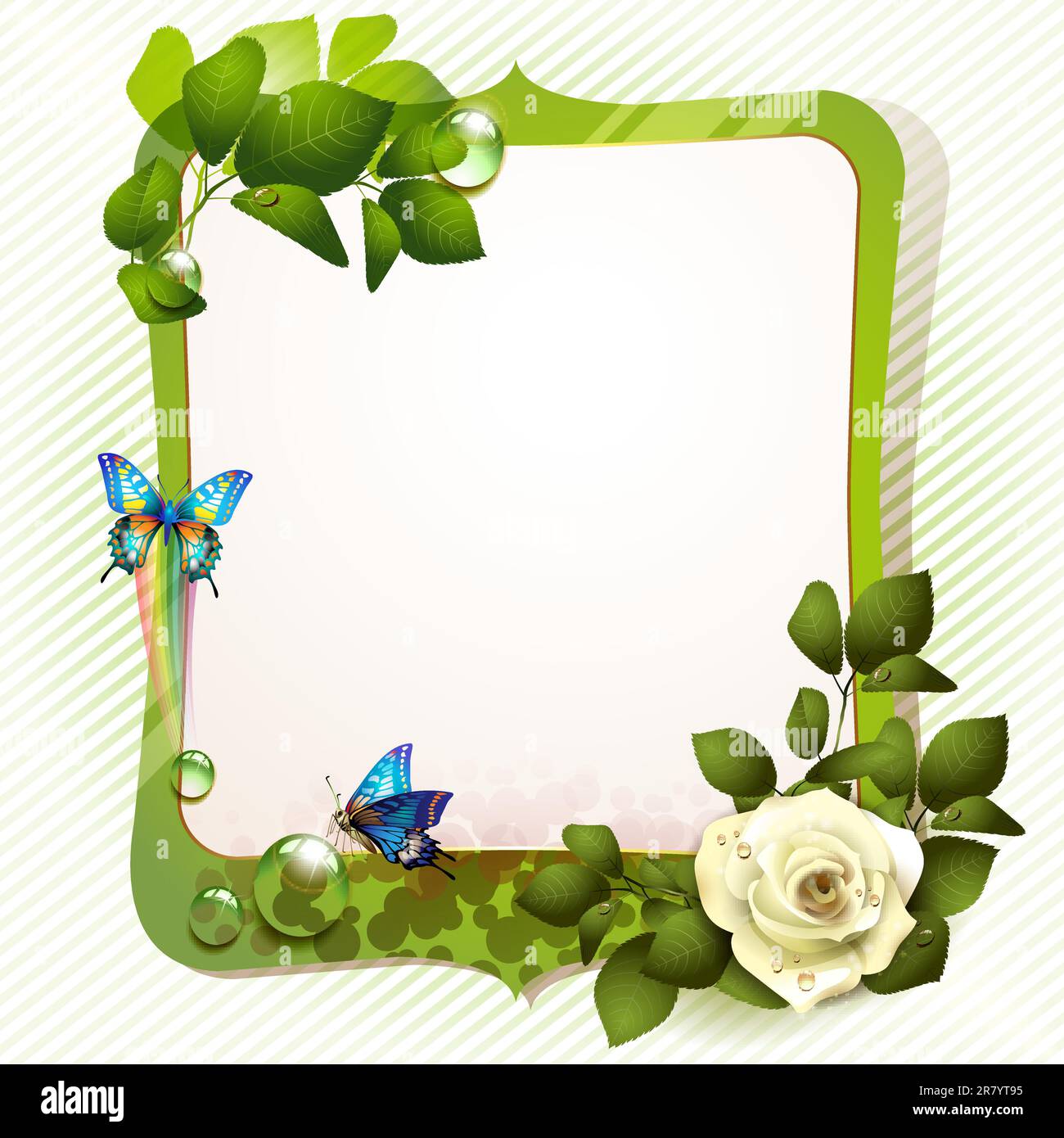 Mirror frame with rose and butterflies Stock Vector