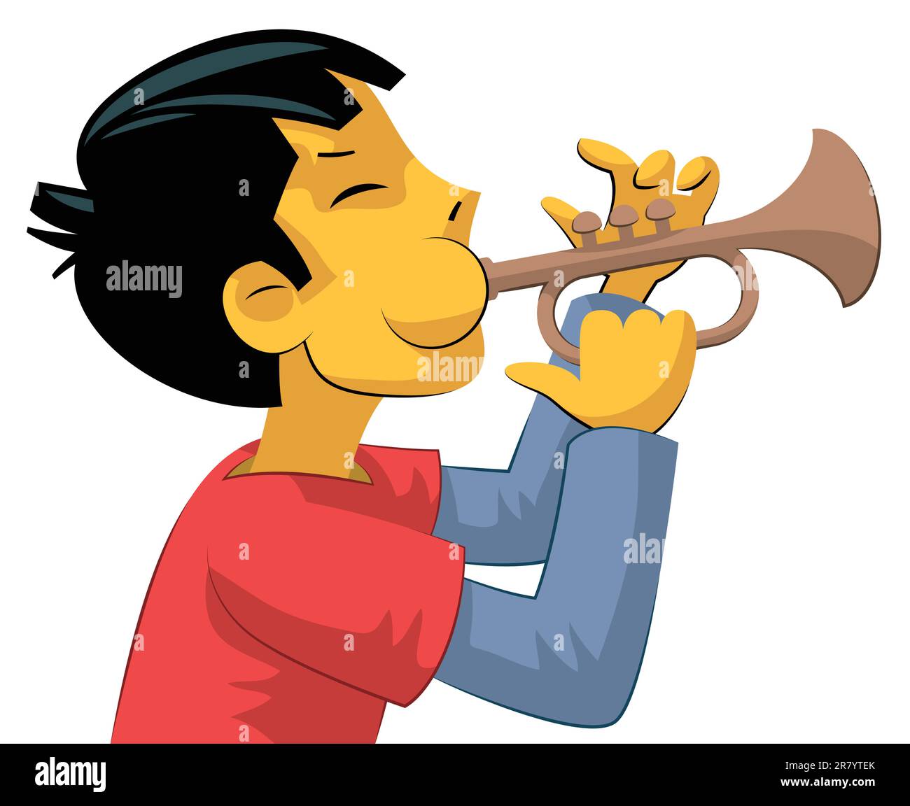Teenager boy with chubby blown up cheeks playing trumpet Stock Vector Image & Art Alamy