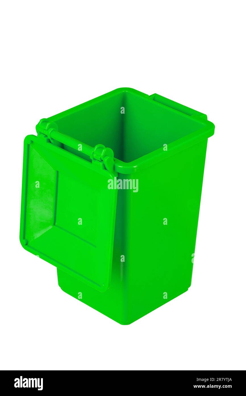 Green recycling bin isolated on white background. Garbage, trash bin