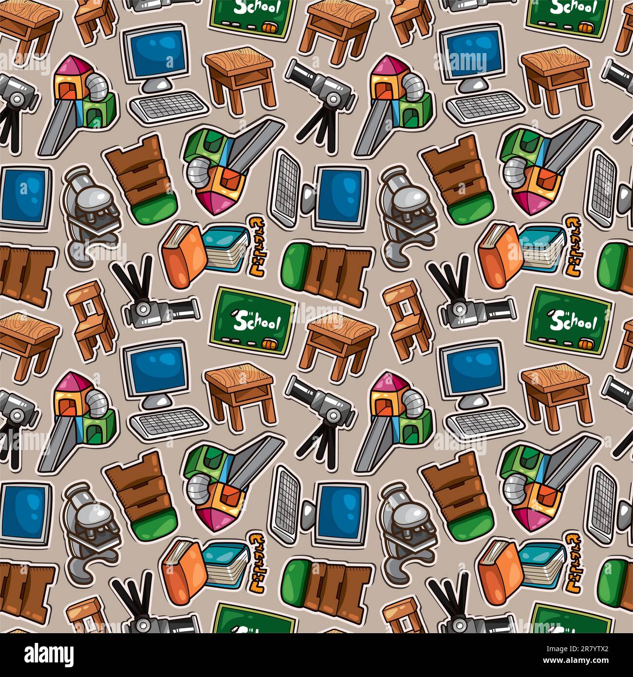 Cartoon school icons seamless pattern Stock Vector