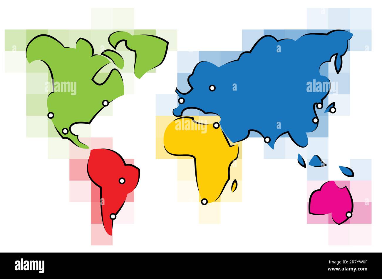 Colorful simplified stilyzed World map made out of lines and squares