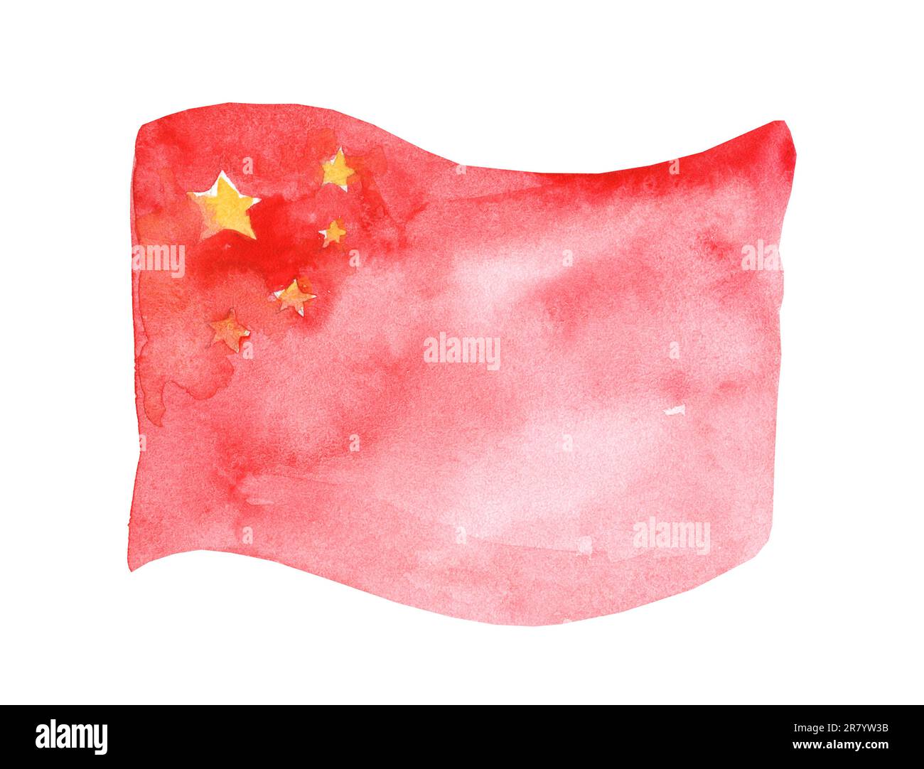 Watercolor illustration. China flag isolated on white background. Red