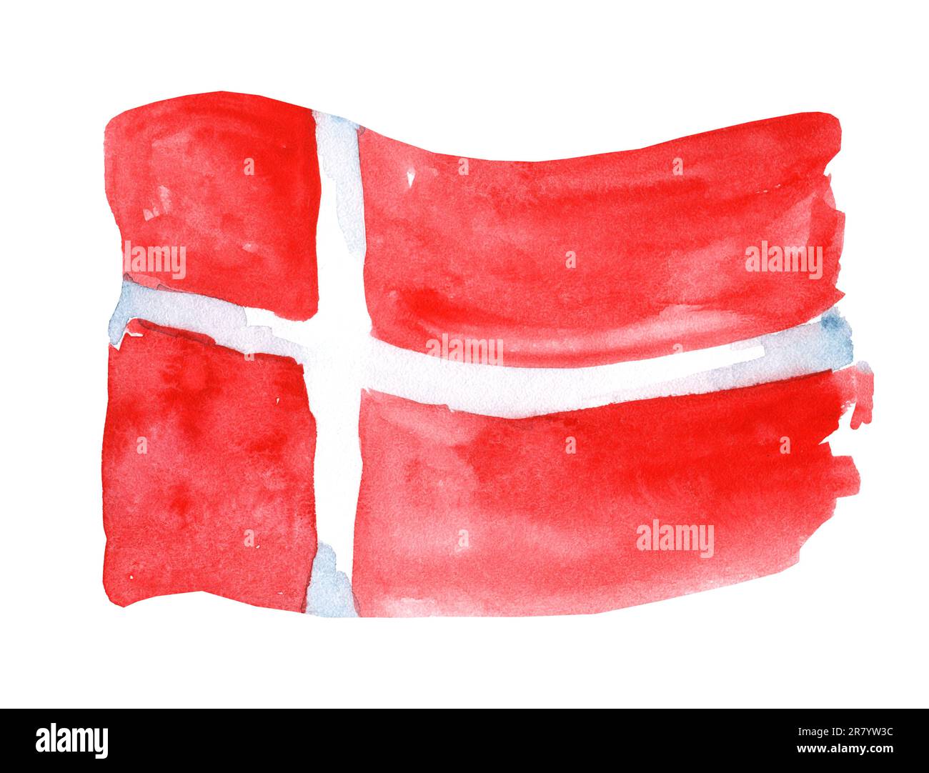 Watercolor illustration. Denmark flag isolated on white background. Red, white, red flag. State symbol Stock Photo