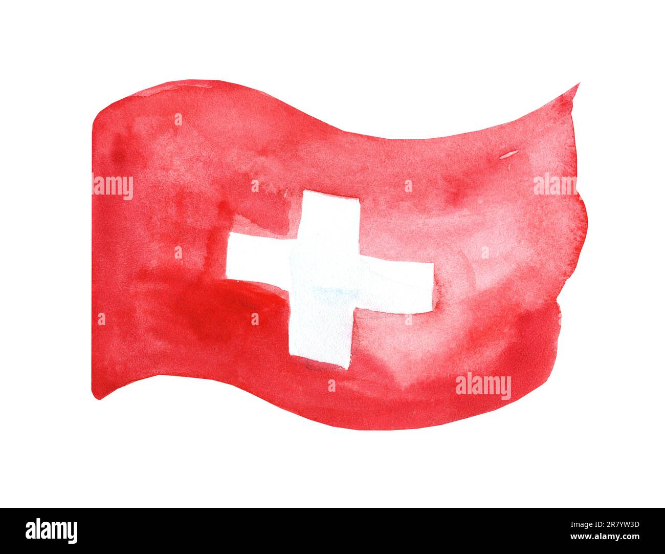 Watercolor illustration. Switzerland flag isolated on a white background. Red, white, red flag. State symbol Stock Photo