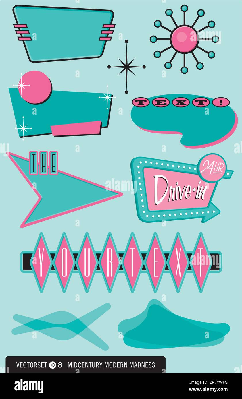 A wide selection of retro, 1950’s-style vector elements for logos, labels, menus, and more! Drop in your text and go, daddi-o Stock Vector