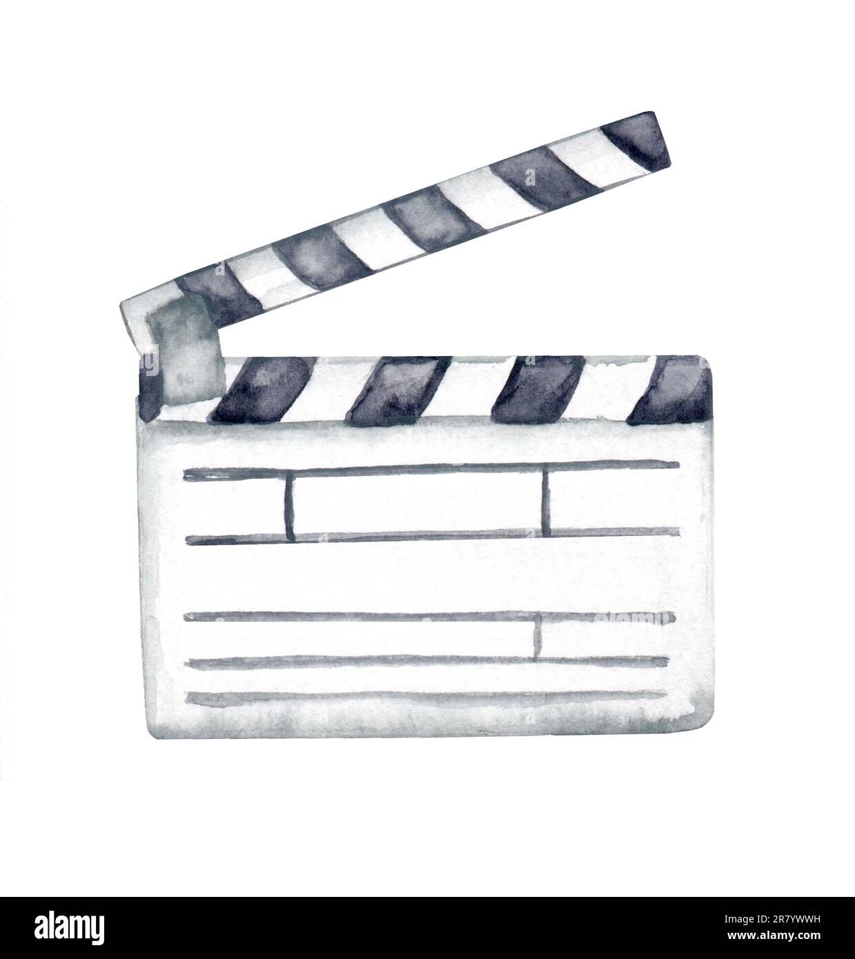 Movie clapperboard on white background. Watercolor hand drawn illustration Stock Photo