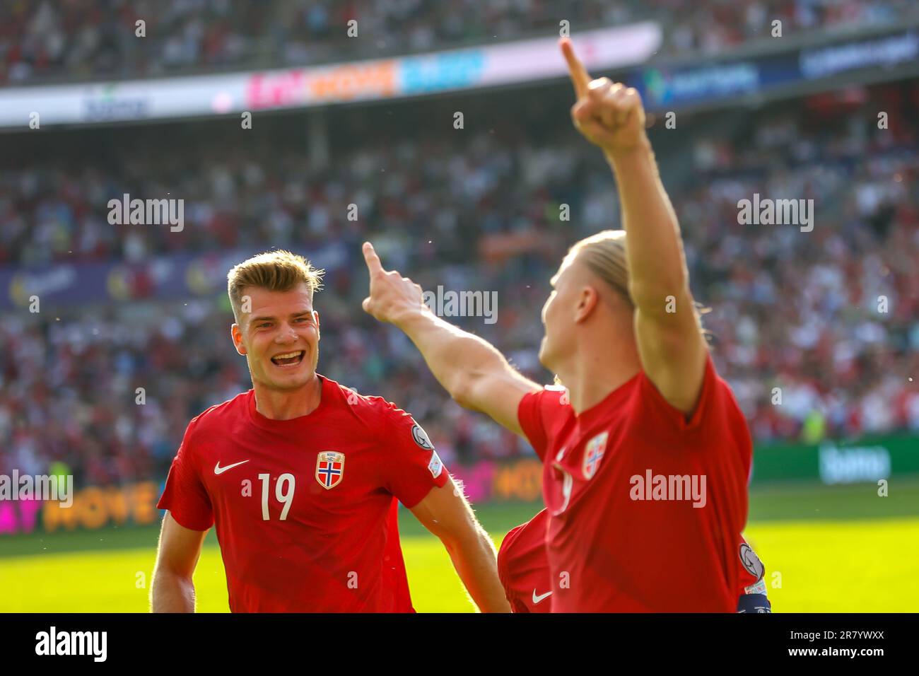Oslo, Norway, 17th June 2023. Norway's Alexander Sørloth and Norway's