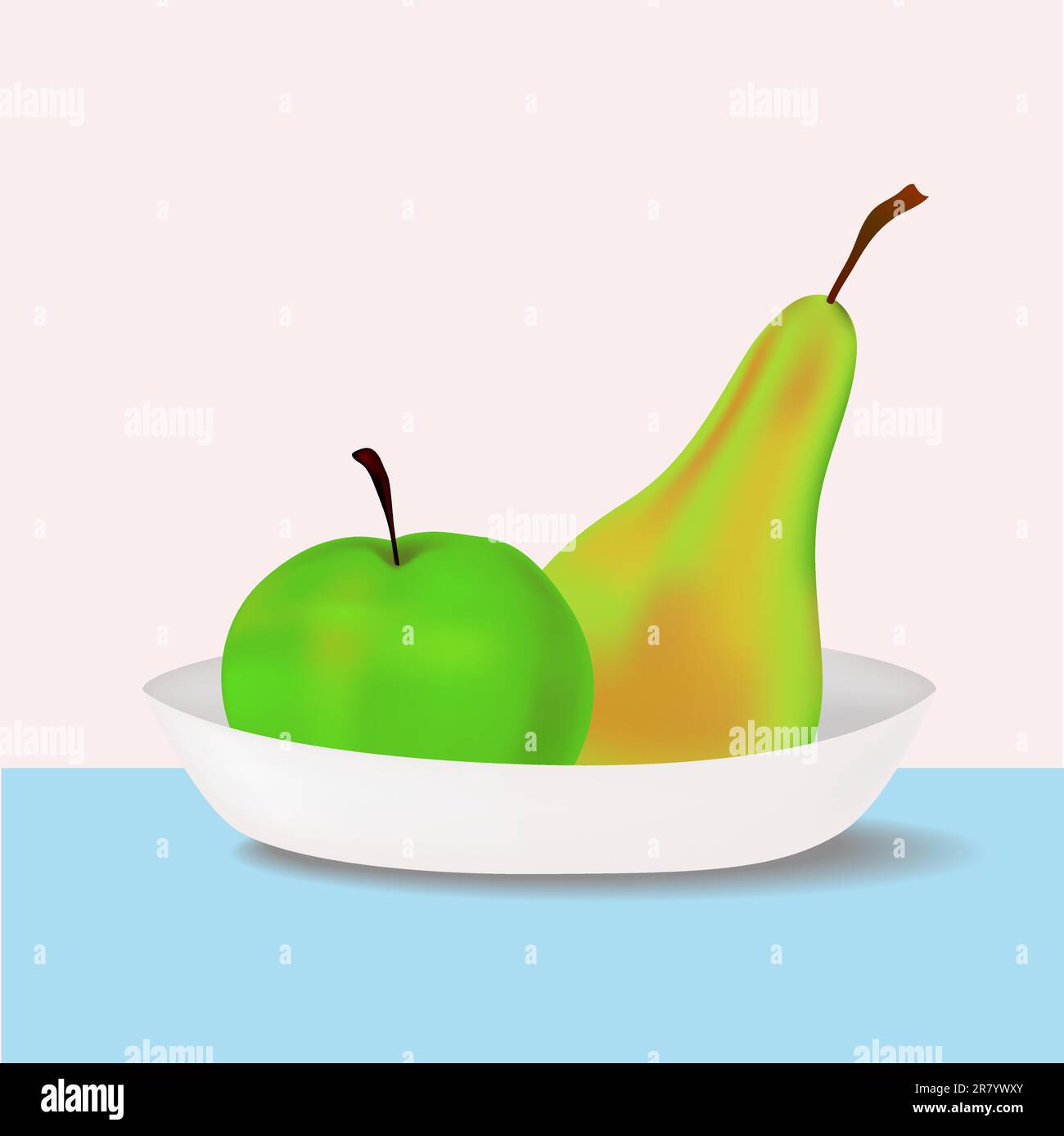 Illustration of the fruits - apple and pear - vector. This file is vector, can be scaled to any size without loss of quality. Stock Vector