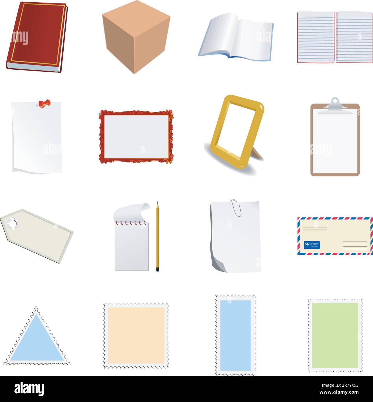 The big set of different objects with blank paper Stock Vector