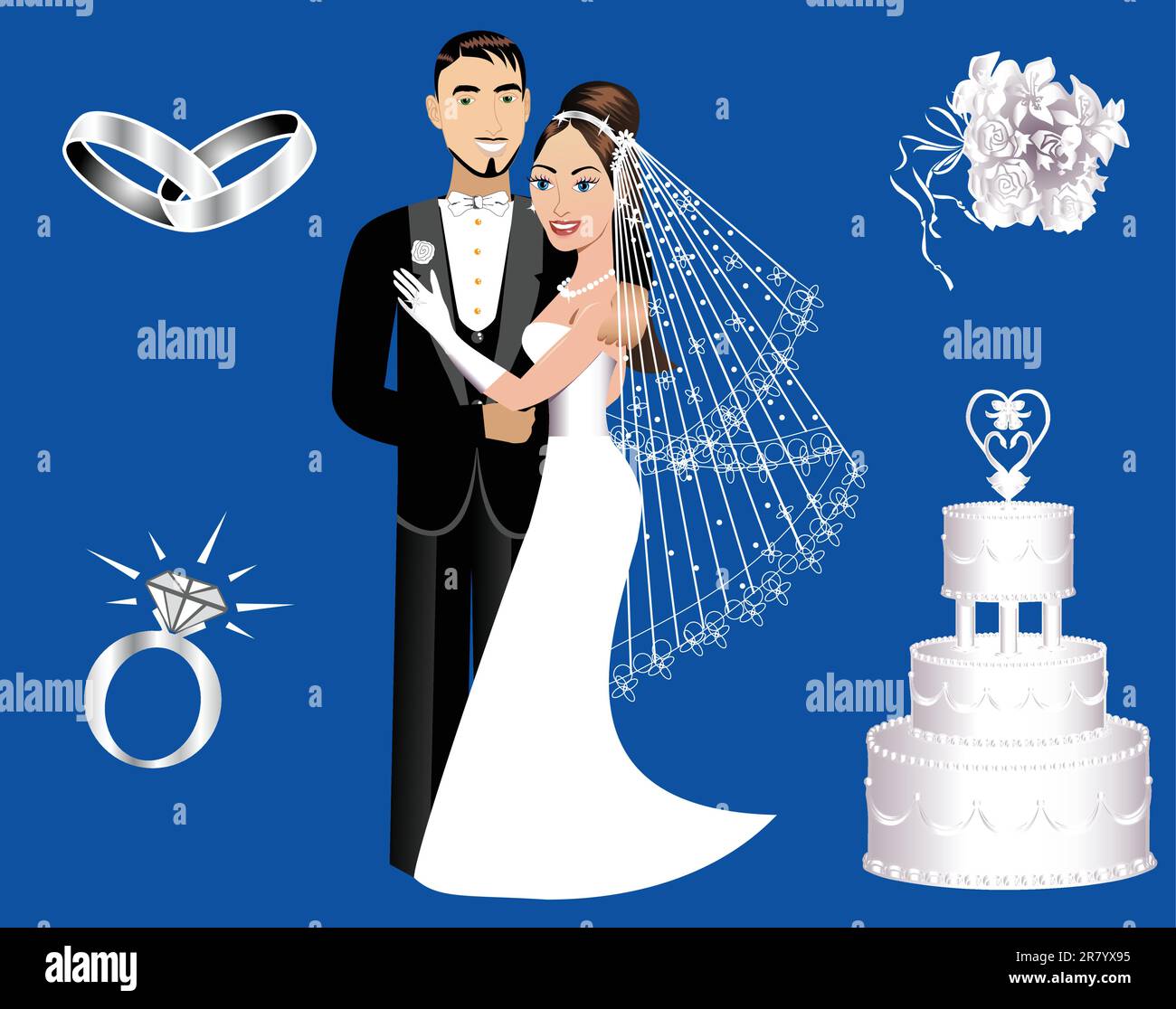Vector Illustration of a wedding couple and icons Stock Vector Image & Art Alamy
