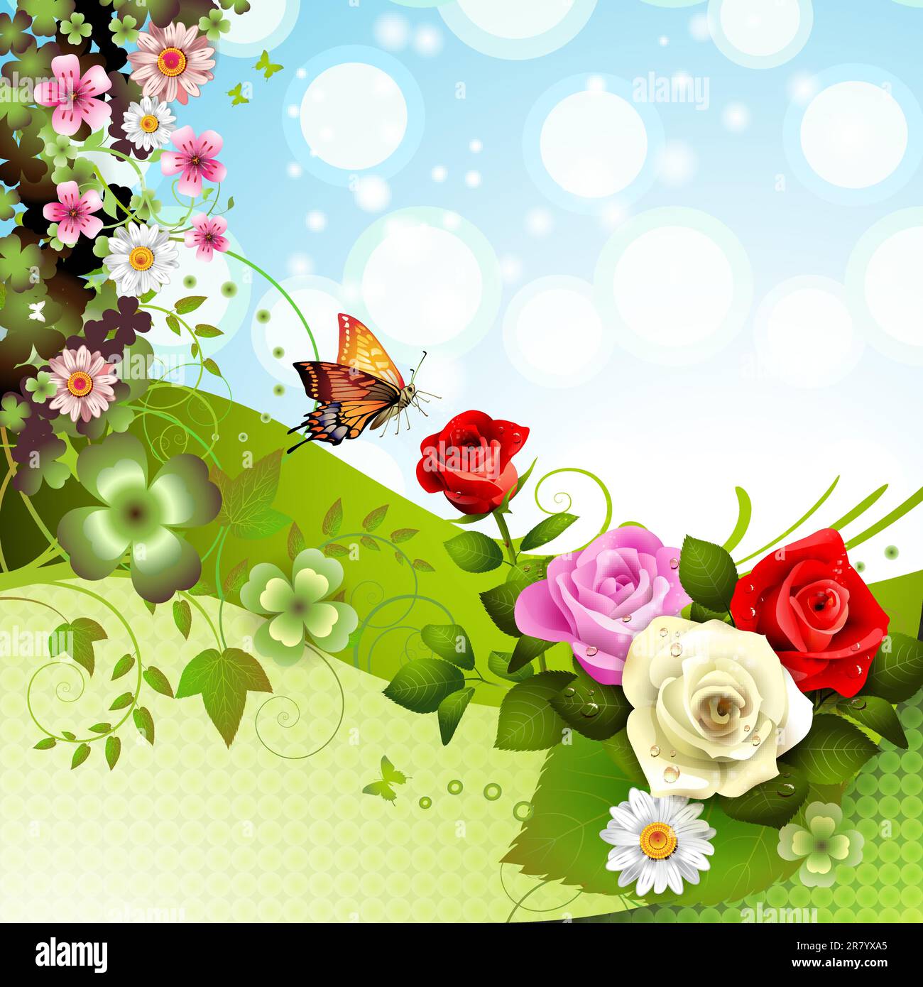 Background with roses and butterflies Stock Vector Image & Art - Alamy