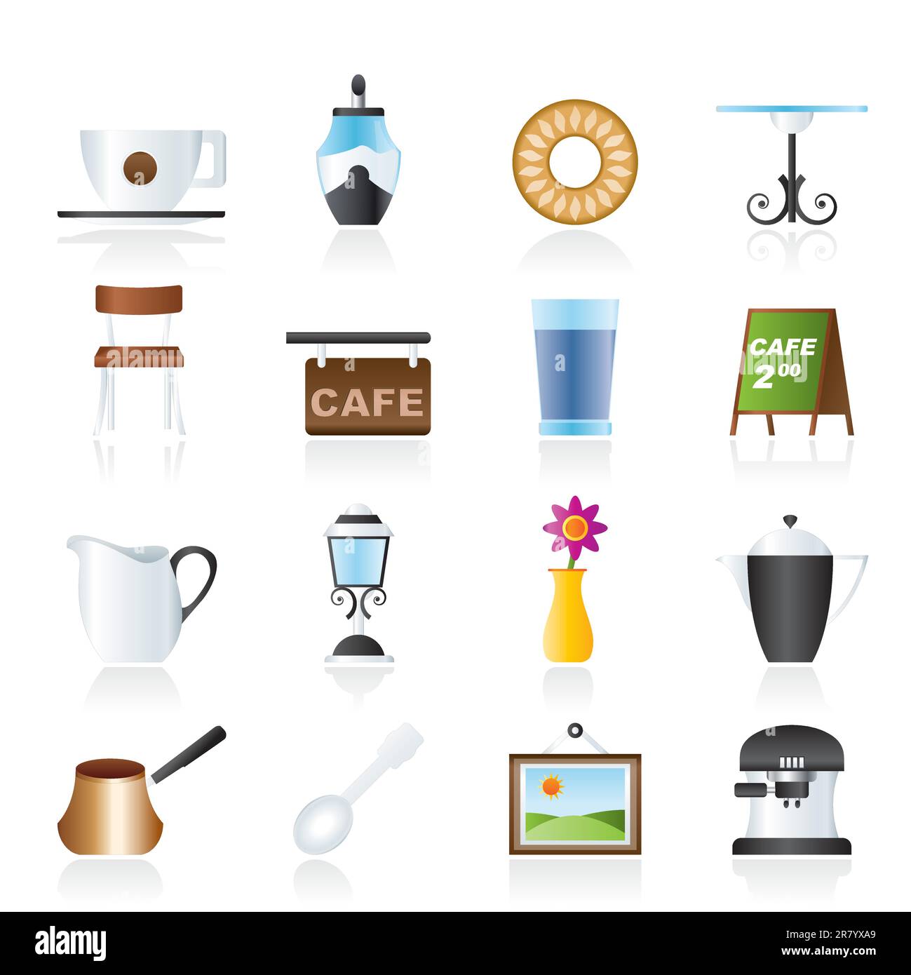 Café and coffeehouse icons - vector icon set Stock Vector