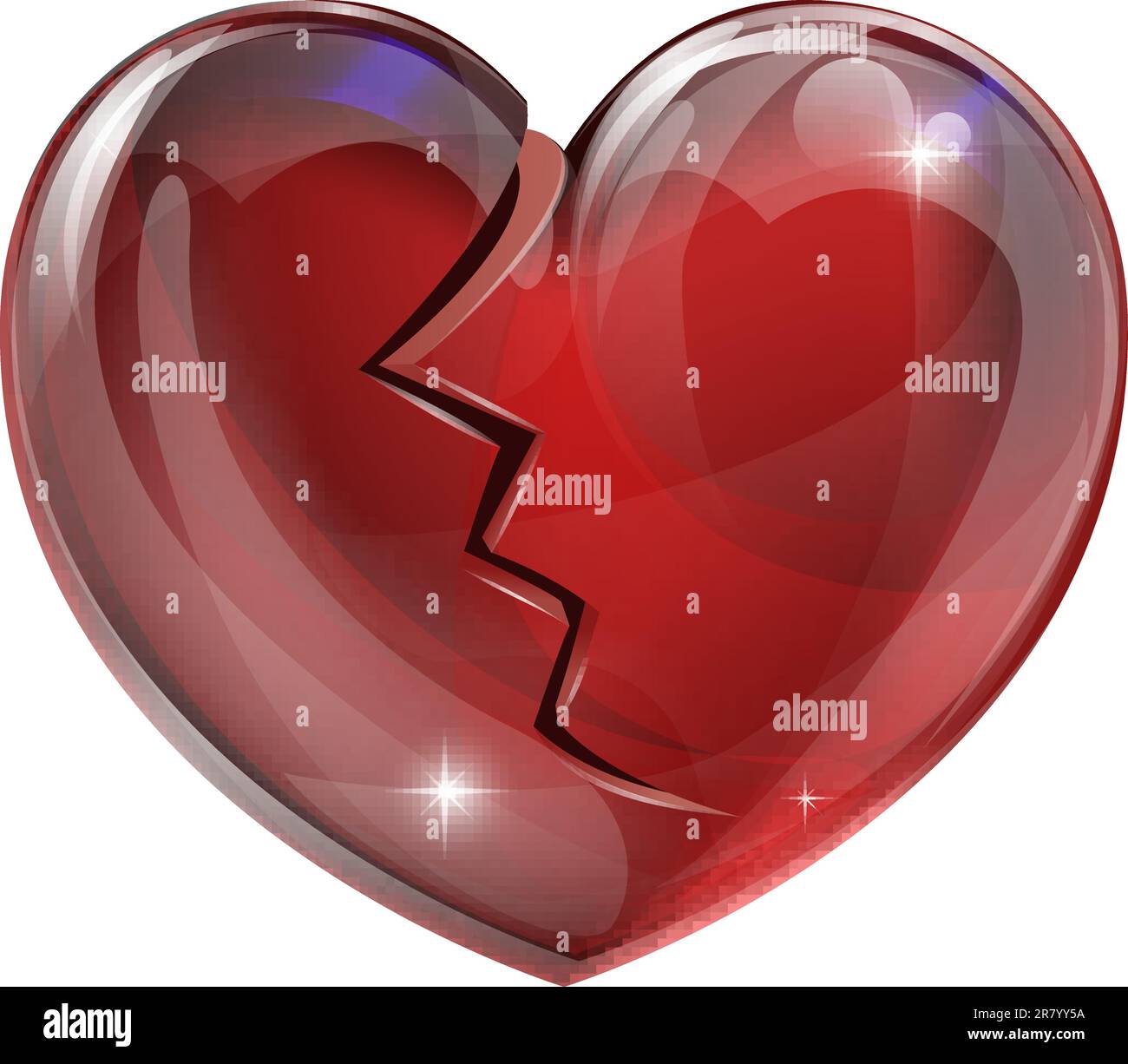Illustration of a broken heart with a crack. Concept for heart disease or problems, being heartbroken, bereaved or unlucky in love. Stock Vector