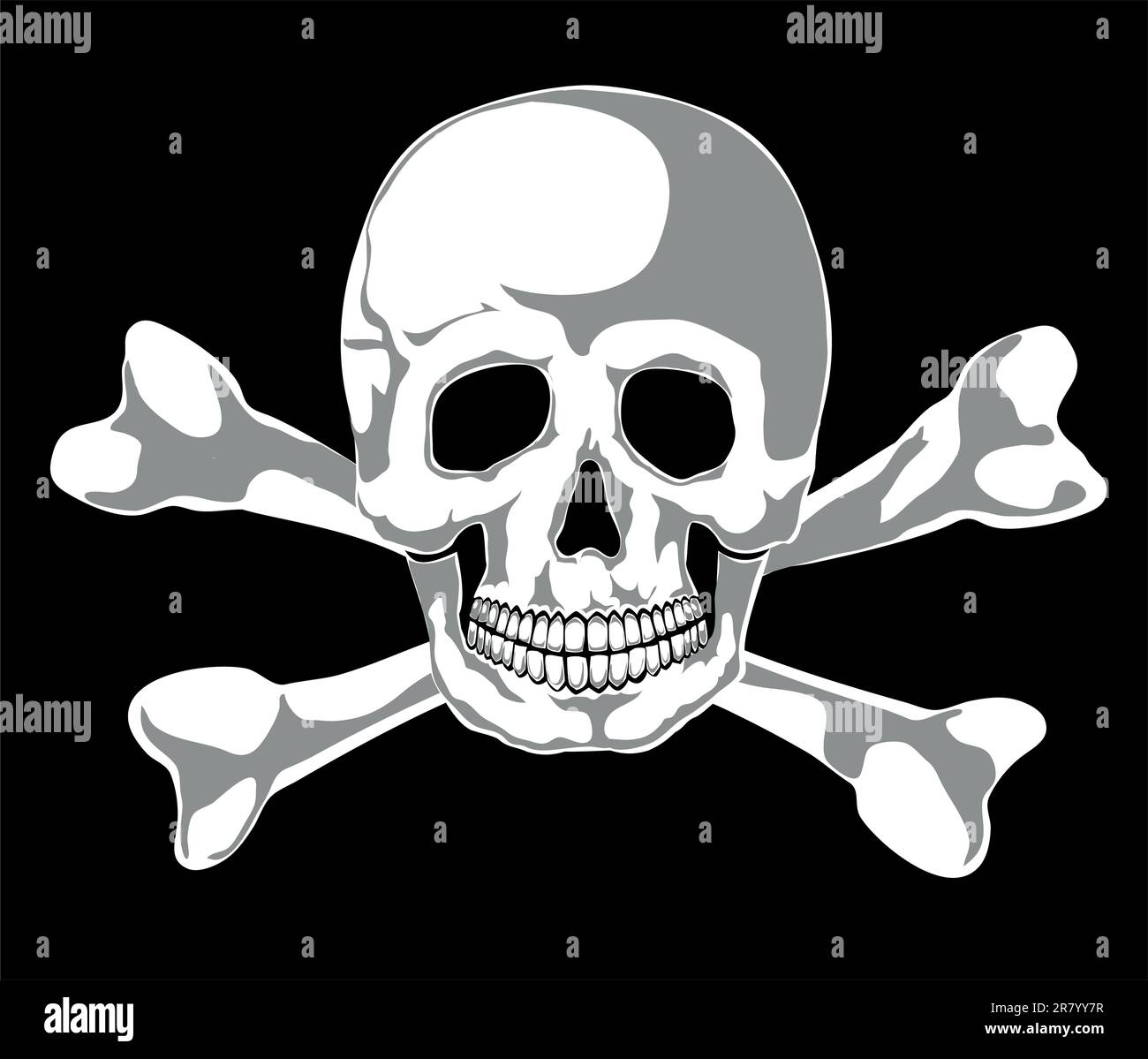Skull and two bones on black. Vector. Separate layers Stock Vector