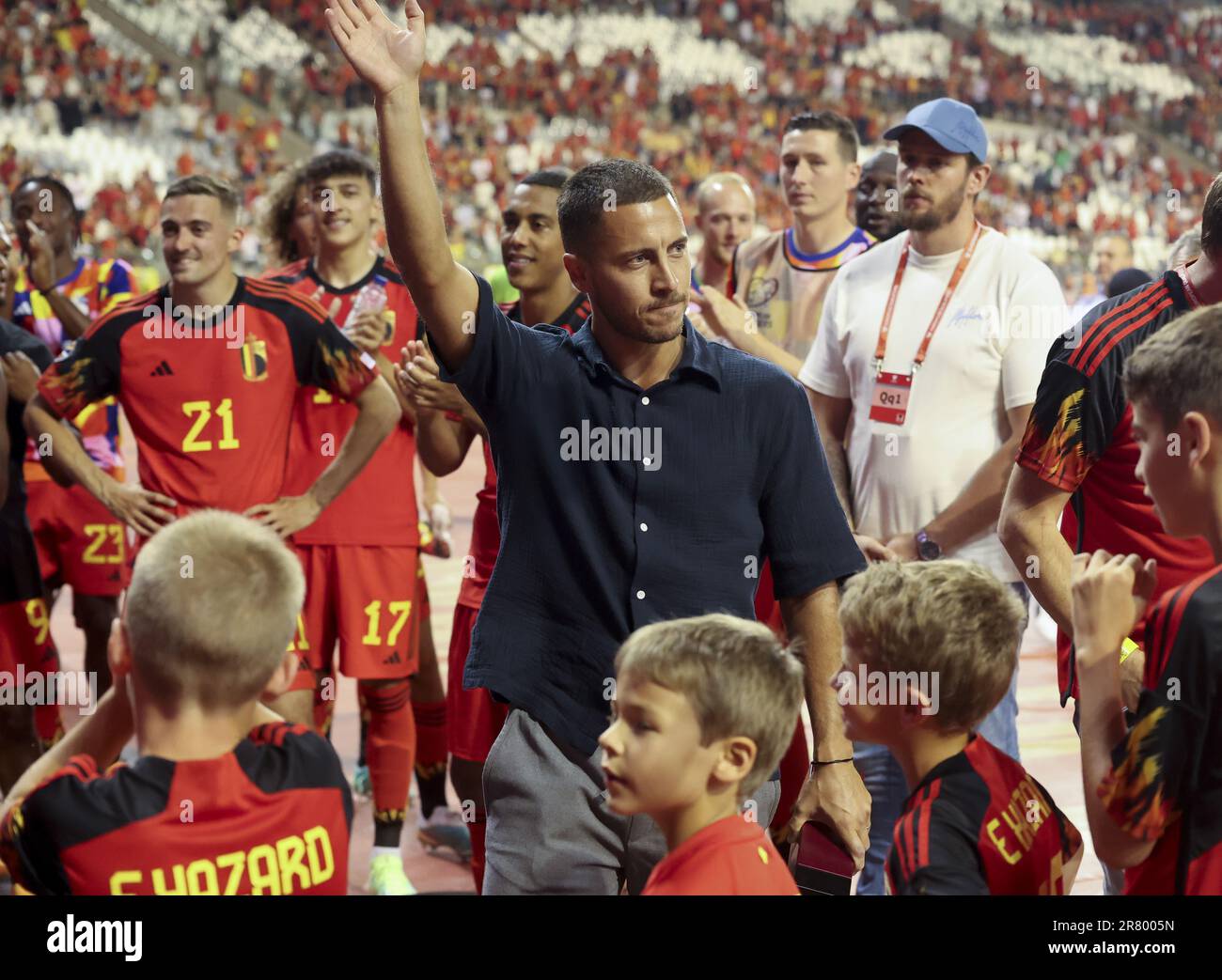 Belgium. 17th June, 2023. June 17, 2023, Belgium: Former Red Devils captain  Eden Hazard greets fans during a ceremony for the end of his career with  the Belgian national team Red Devils