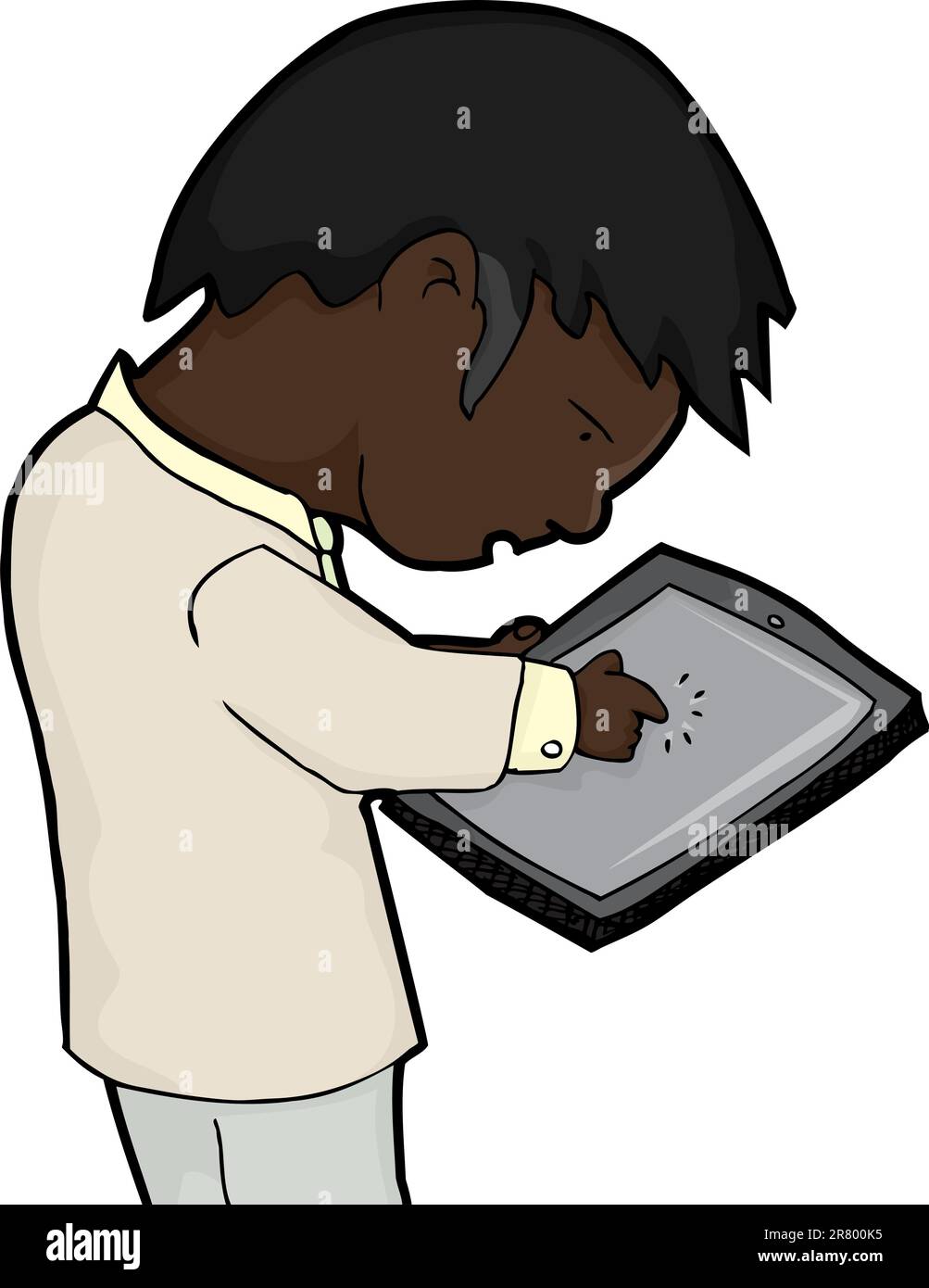 Middle aged man working on a touch tablet over white Stock Vector