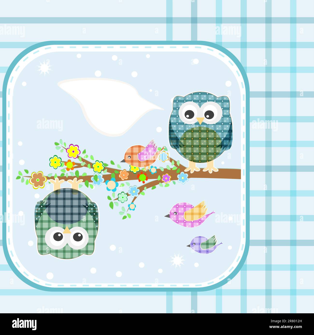 Two owls and birds on the tree. Vector illustration Stock Vector Image ...