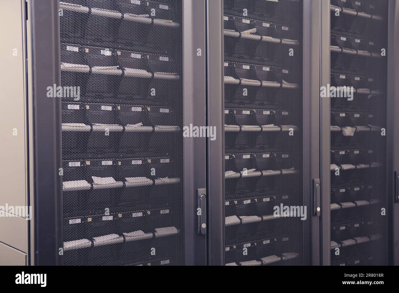 The storage racks in the server room hold an enormous amount of data