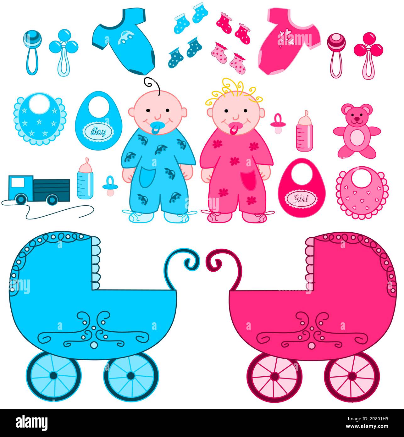 Illustration Of Baby Girl And Baby Boy With Accessories Stock Vector illustration-of-baby-girl-and-baby-boy-with-accessories-stock-vector