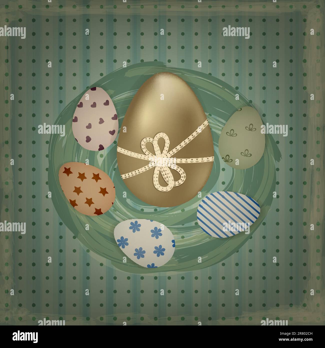 vector easter greeting card with golden and retro colorful eggs in the ...