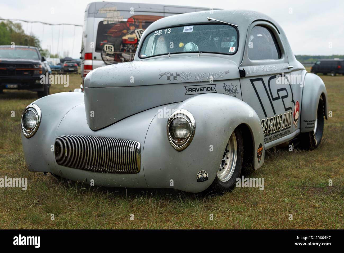 FINOWFURT, GERMANY - MAY 06, 2023: The Hot Rod 1941 Willys Coupe by Micha 'Fullspeed' Vogt. Race festival 2023. Season opening. Stock Photo