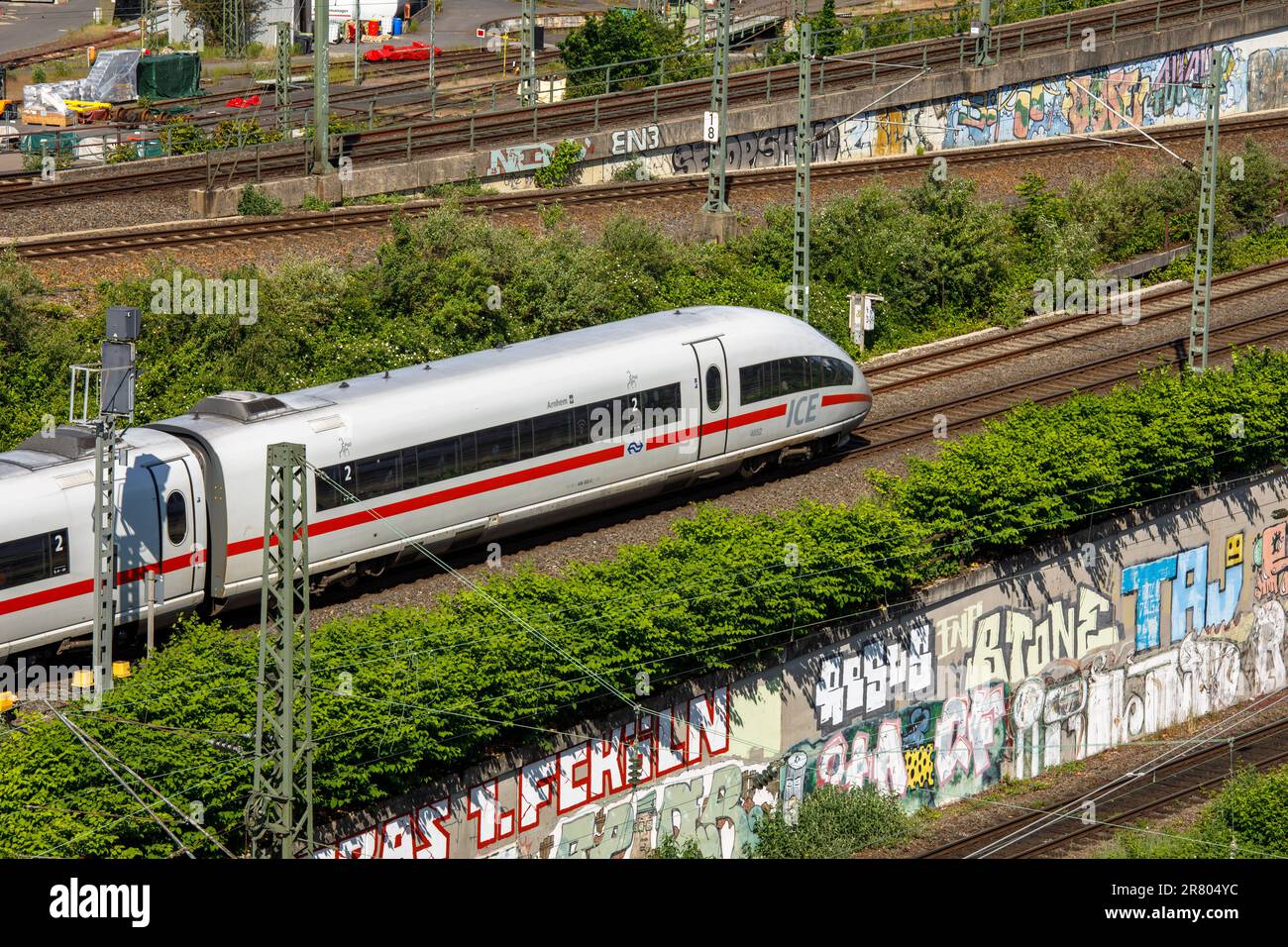 high-speed train ICE 3 in the town district Deutz, Cologne, Germany ...