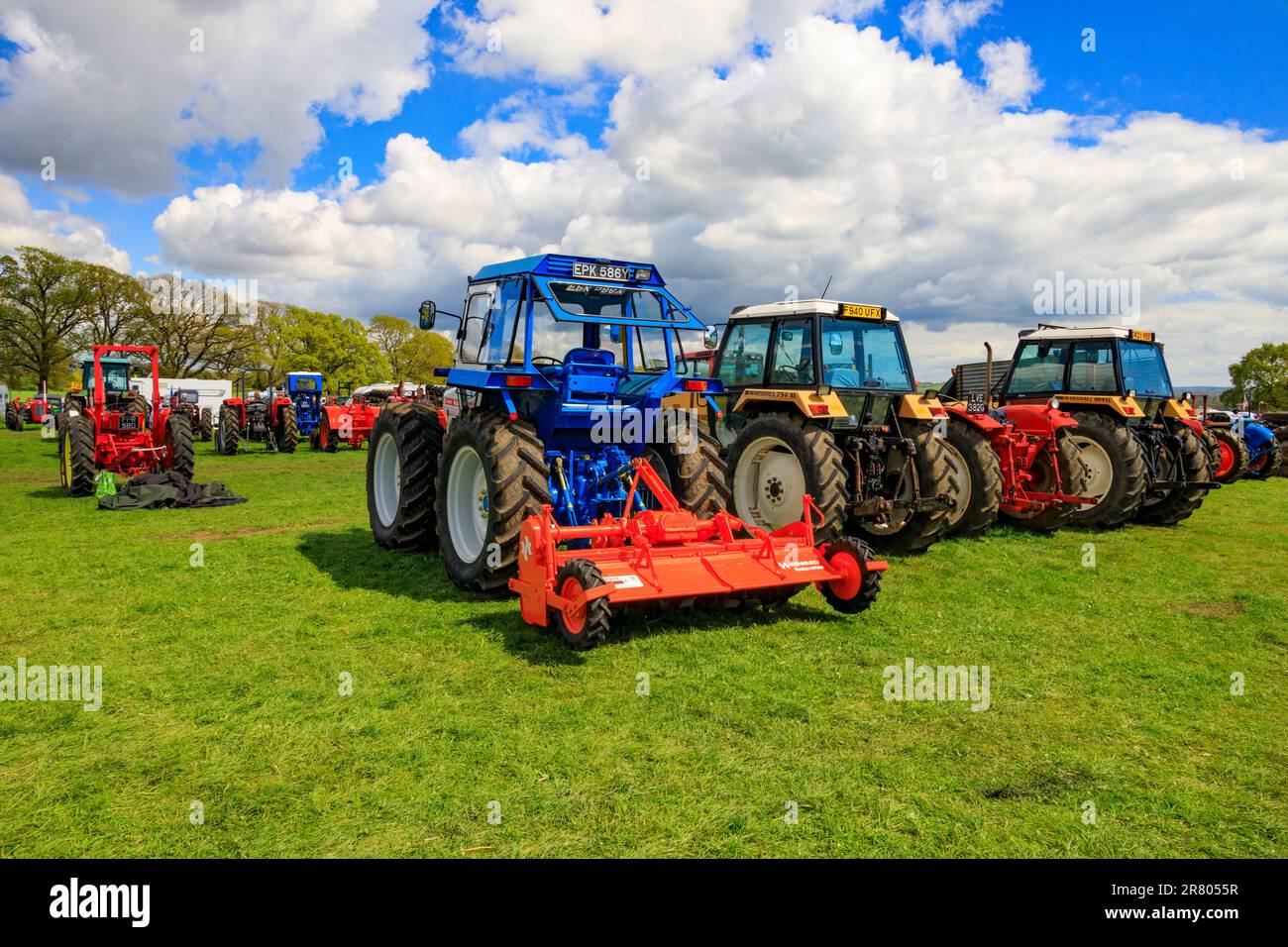A display of preserved and restored tractors at the Abbey Hill Steam