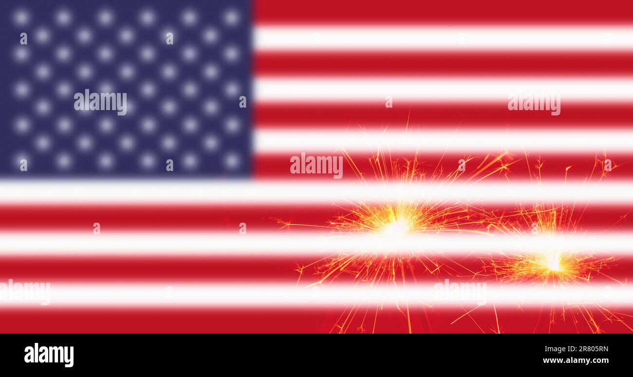 Vintage Celebration With Sparklers And Defocused American Flag - 4th Of ...