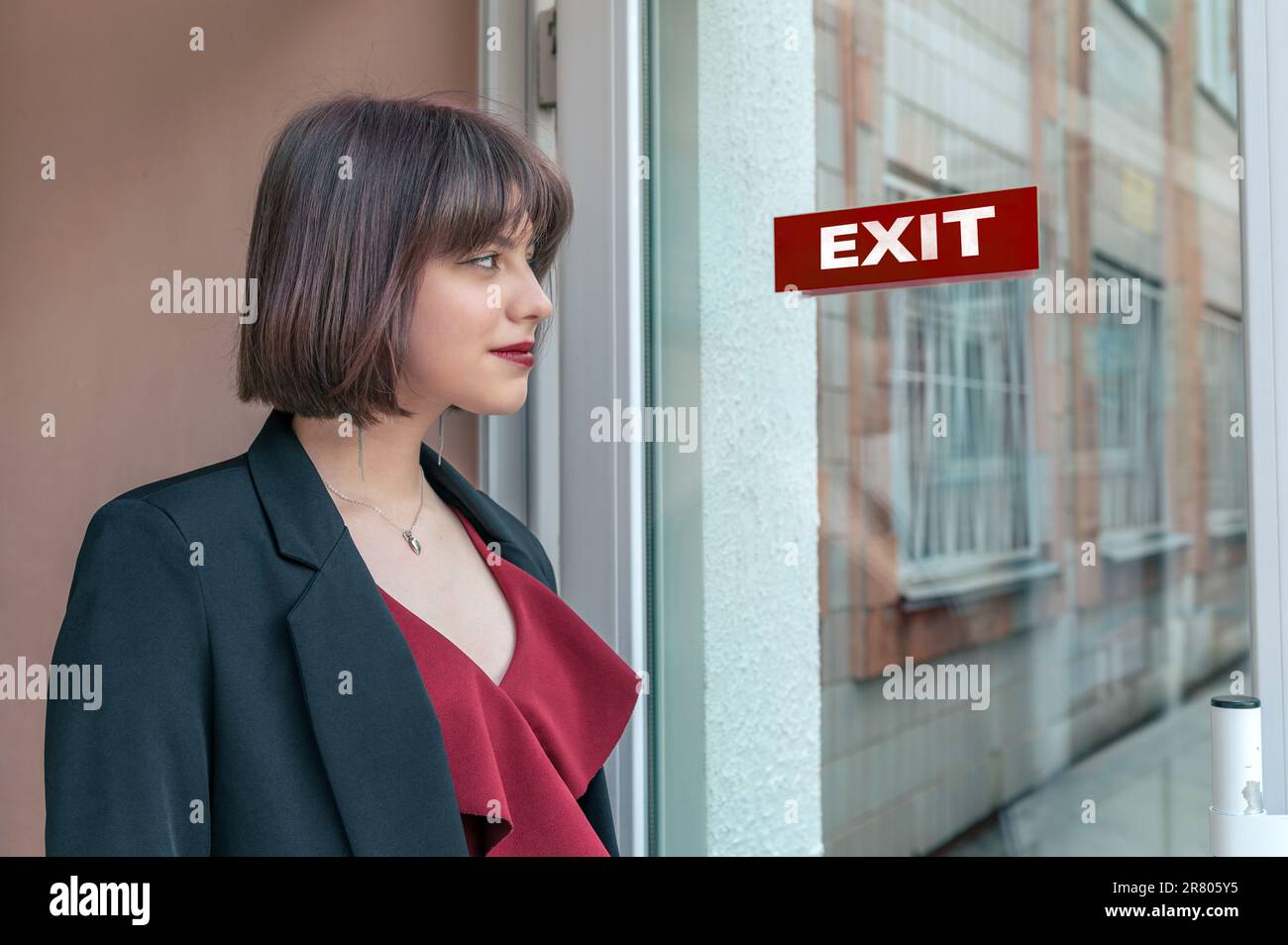 Portrait of a beautiful teenage girl outdoor. Happy teen girl with familiar exit Stock Photo