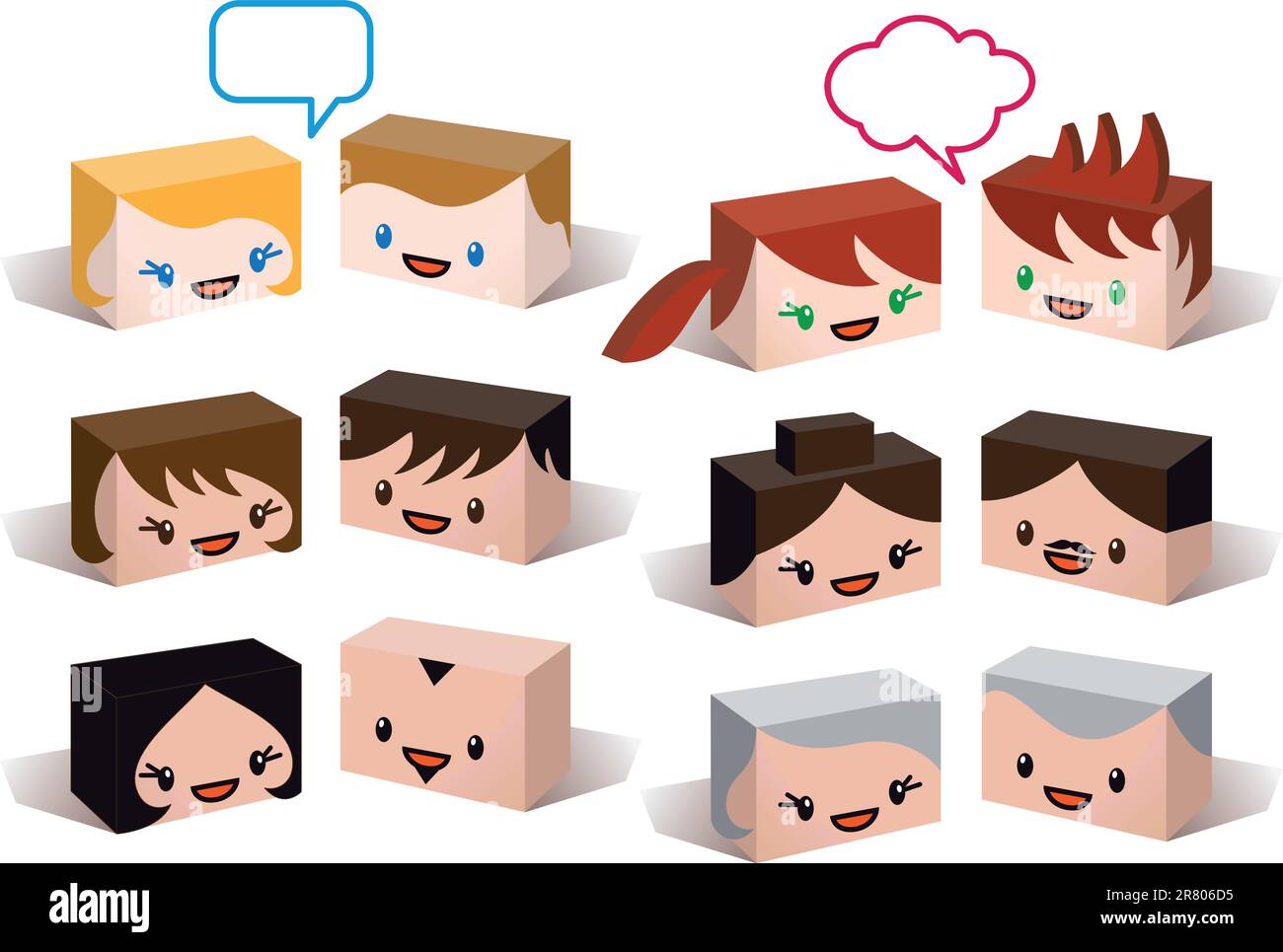 3D head avatars, vector people icon set Stock Vector