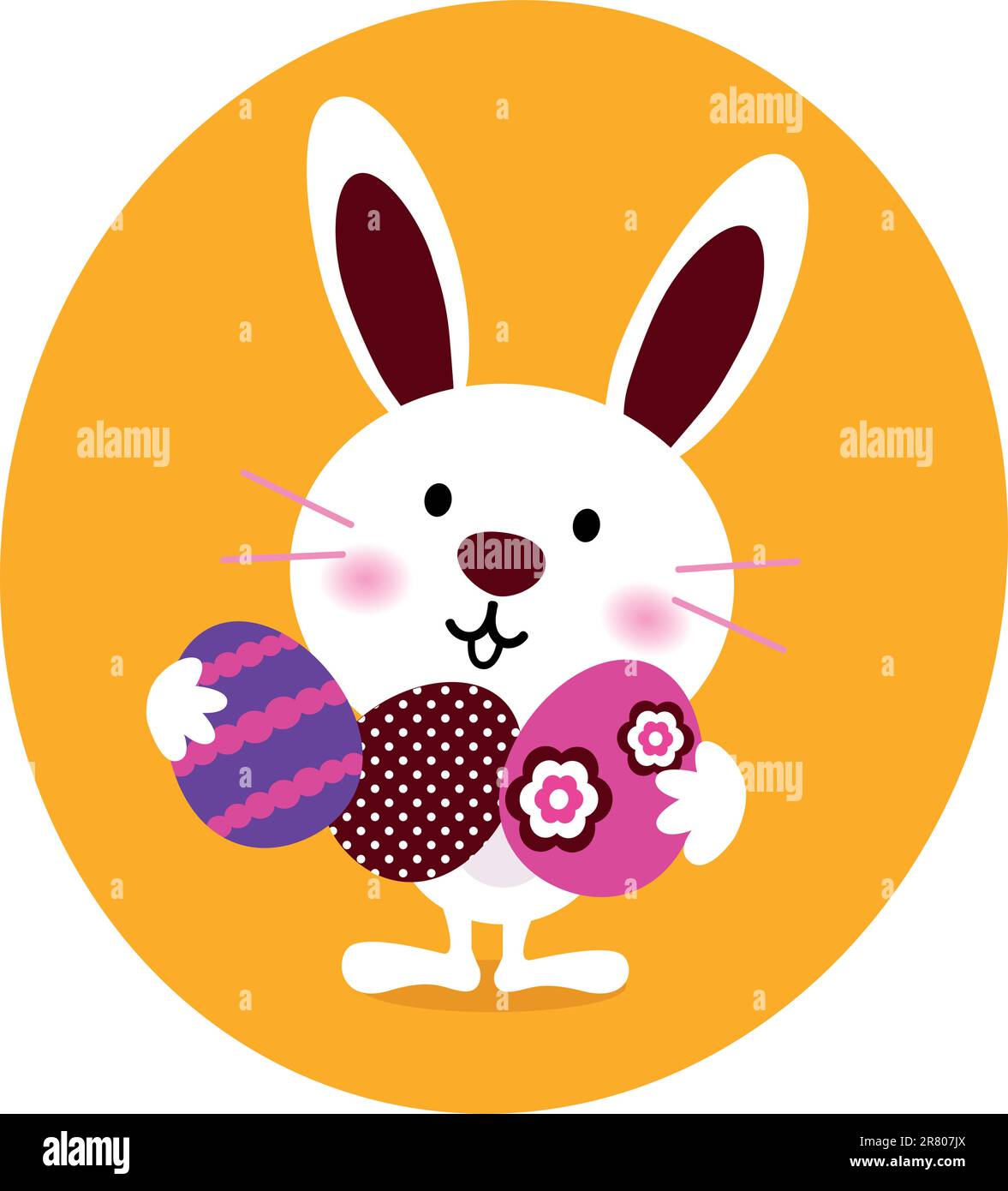 Little cute easter Bunny with eggs. Vector cartoon Stock Vector Image ...
