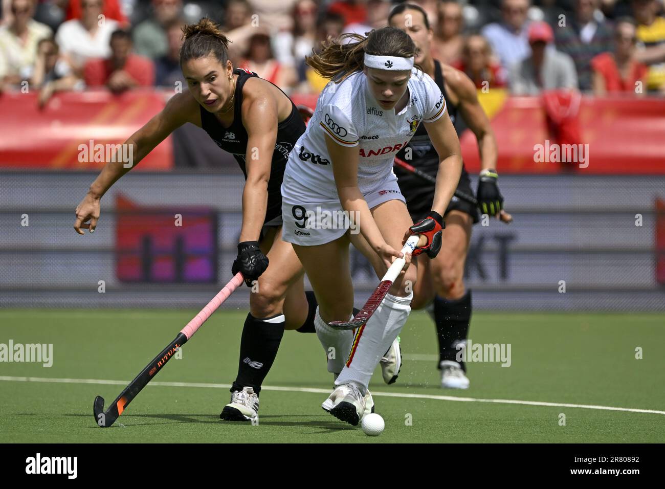 Belgium's Emily White pictured in action during a hockey game between Belgian national team Red Panthers and New Zealand, Sunday 18 June 2023 in Antwerp, match 6/12 in the group stage of the 2023 Women's FIH Pro League. BELGA PHOTO DIRK WAEM Stock Photo