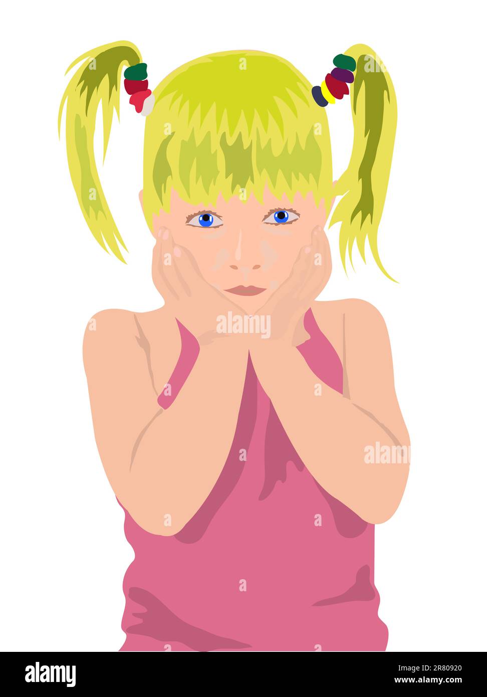 Little girl watching with excitment in her eyes Stock Vector