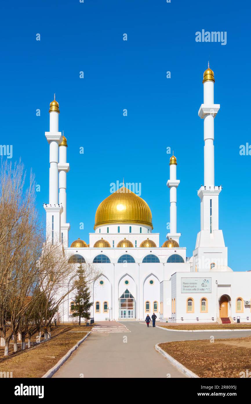 Astana (Nur-Sultan), Kazakhstan - April 2, 2023: Abu Nasr Al-Farabi Mosque in Astana during Ramadan month in the spring Stock Photo