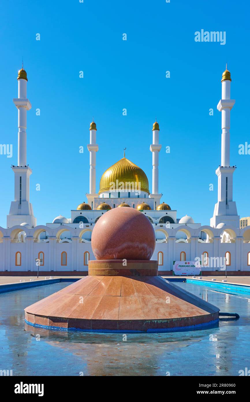 Astana, Kazakhstan - April 2, 2023: Abu Nasr Al-Farabi (formerly Nur-Astana) Mosque in Astana Stock Photo