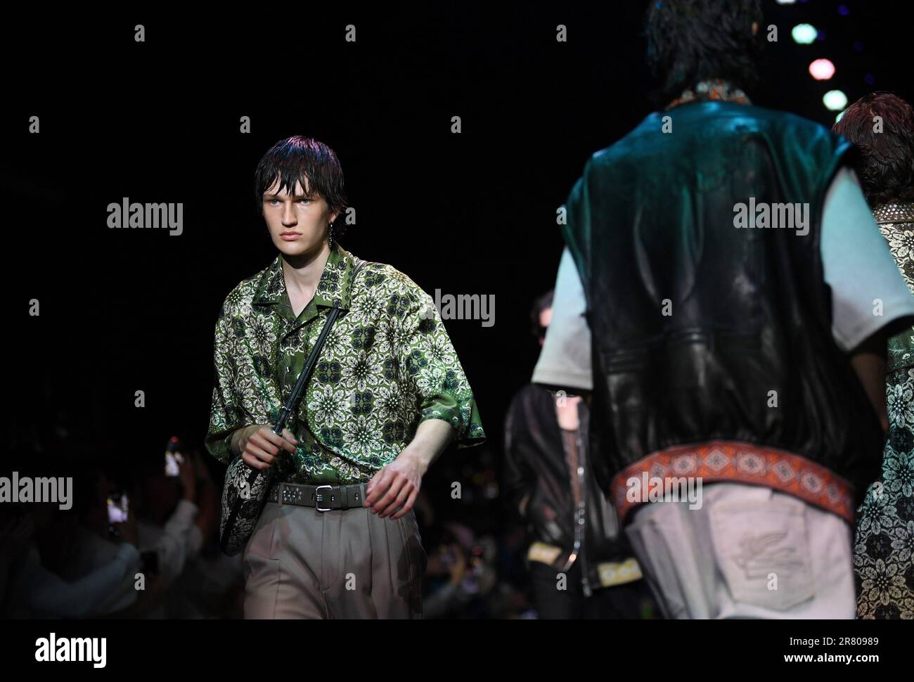 Milan, Italy. 18th June, 2023. A model presents creations for Etro