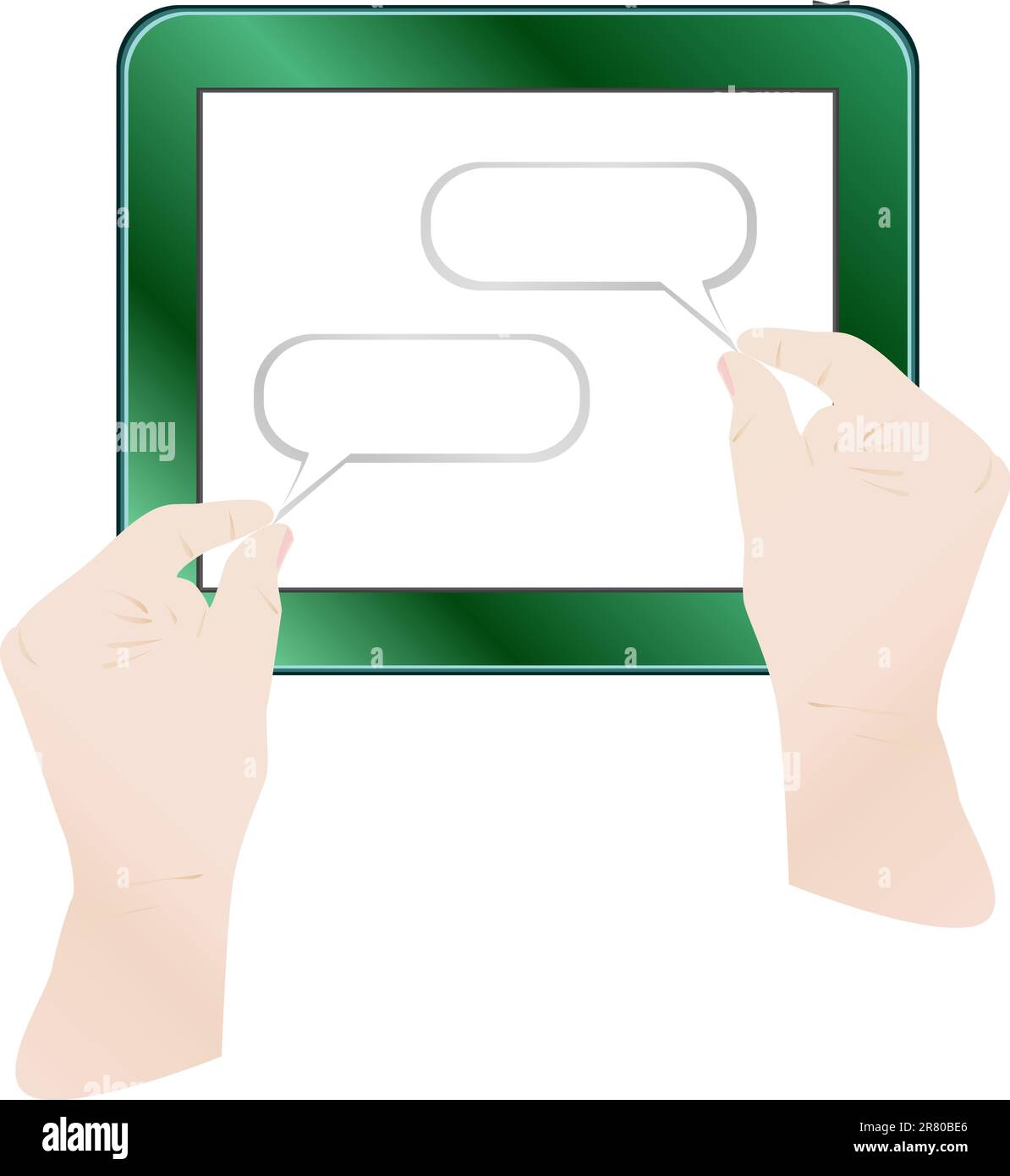 hands are holding and point tablet pc with cloudscape on screen. vector Stock Vector