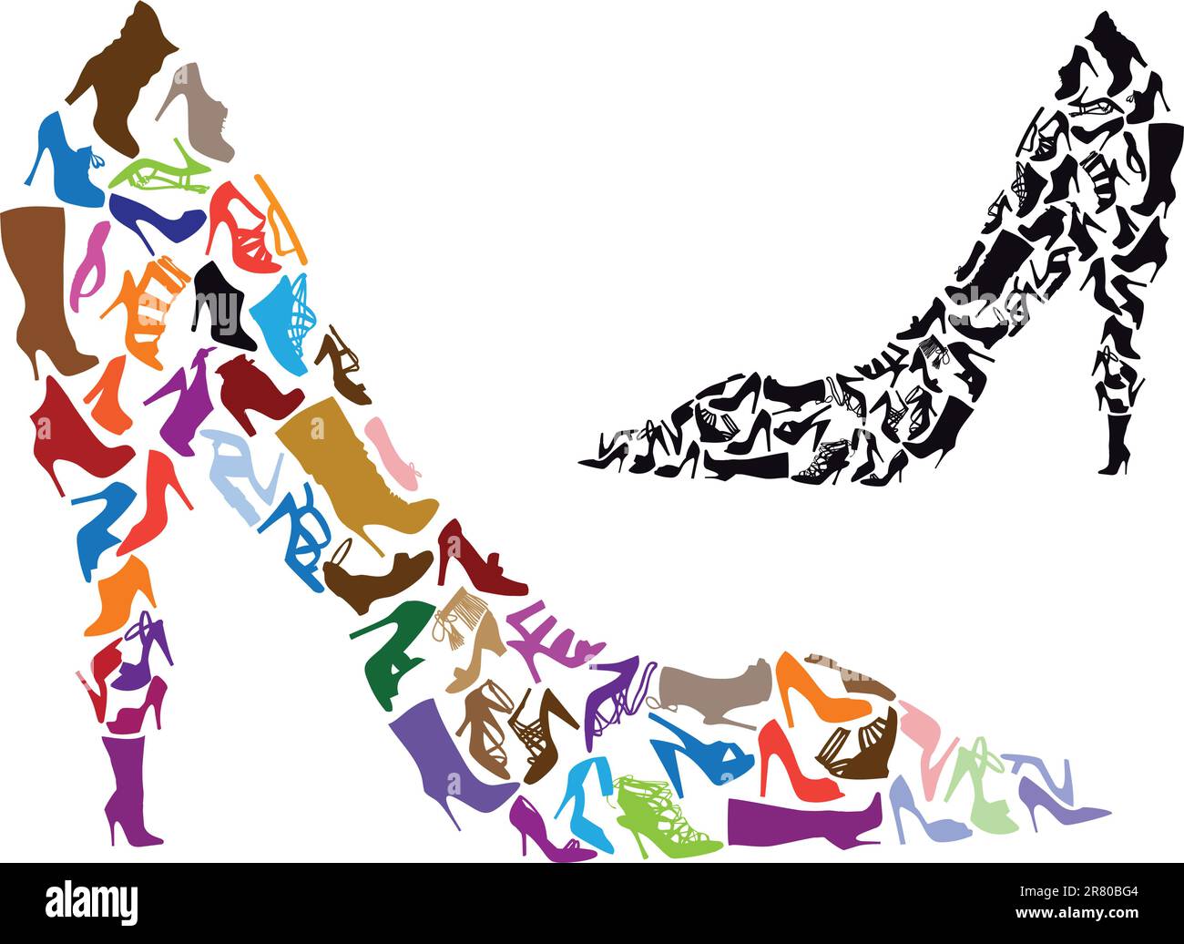 various shoe silhouettes in stiletto shape, vector background Stock Vector