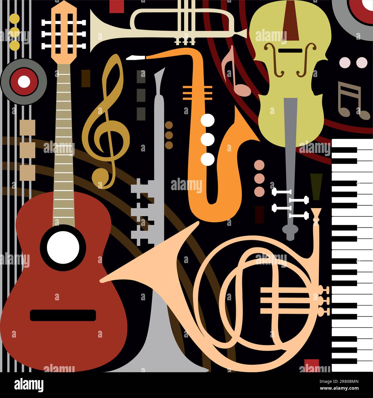 Abstract colored music instruments, full scalable vector graphic, change the colors as you like. Stock Vector