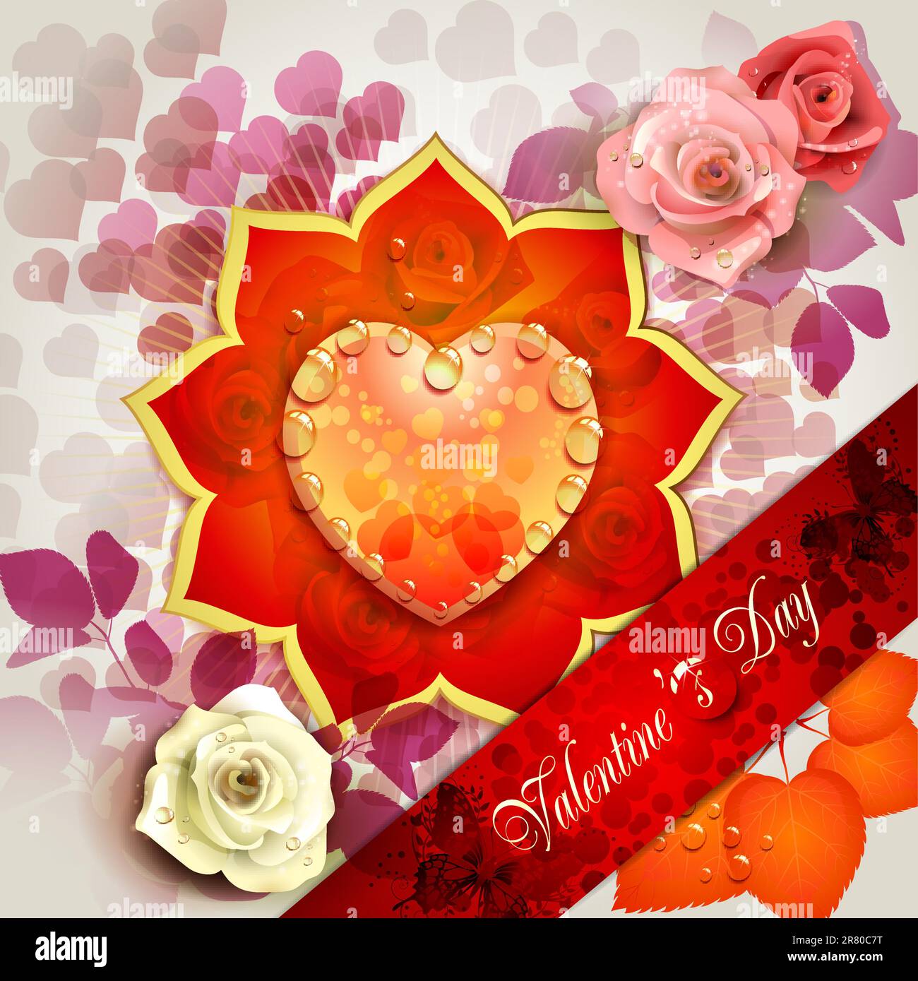 Valentine's day card with hearts and roses Stock Vector Image & Art - Alamy