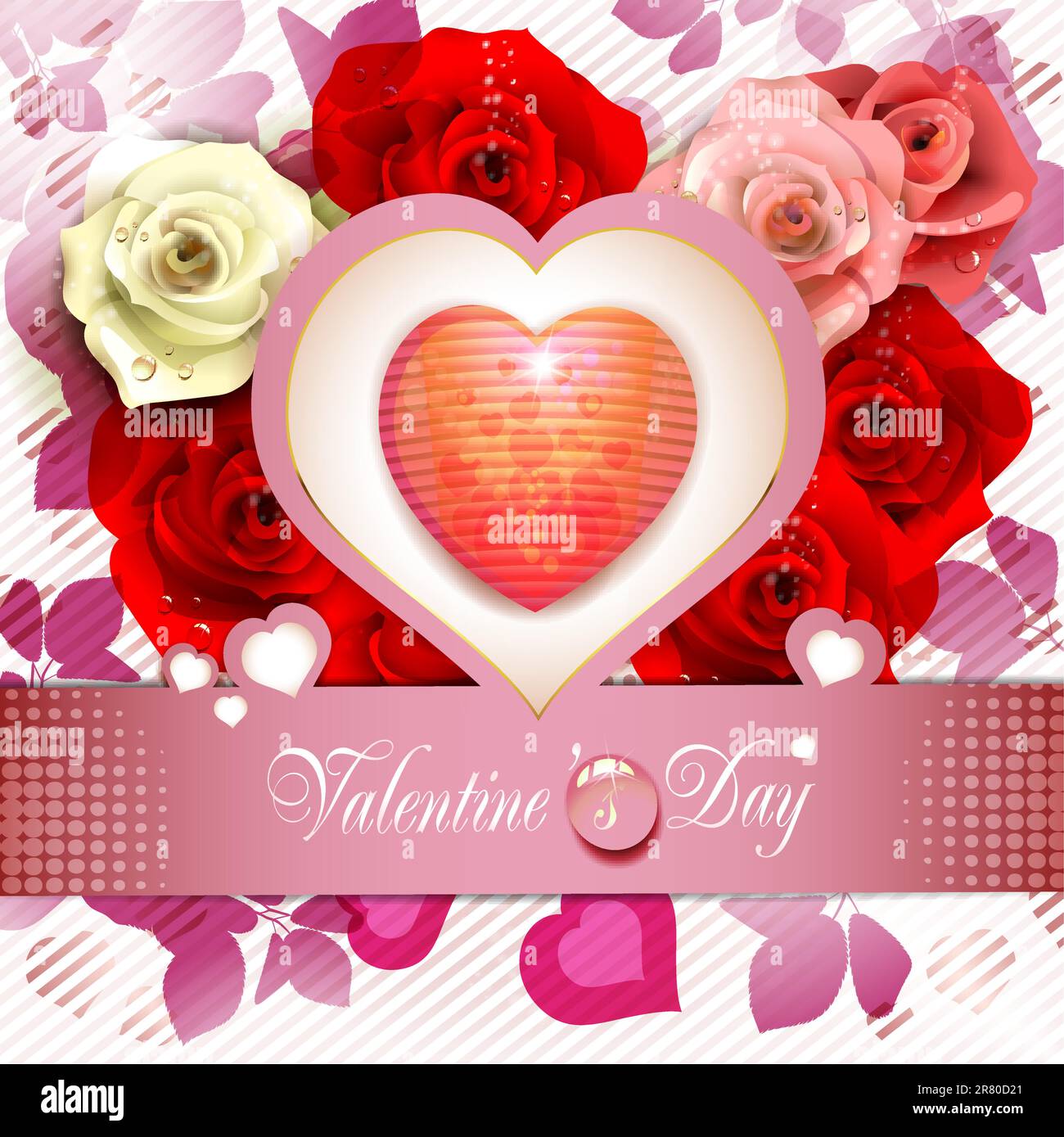 Heart over floral background with roses Stock Vector