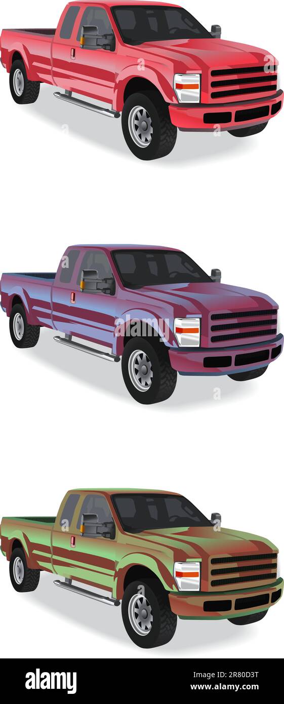 Pick-up trucks isolated on white background Stock Vector
