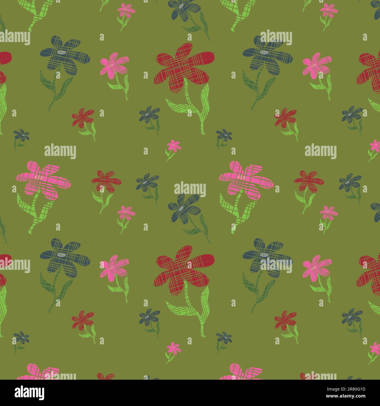 Green seamless background with flowers, vector, illustration Stock ...